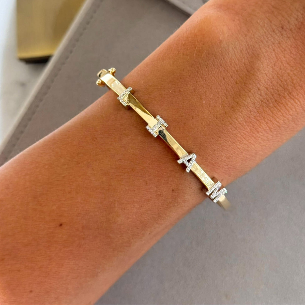 Custom Diamond Name Bangle Bracelet