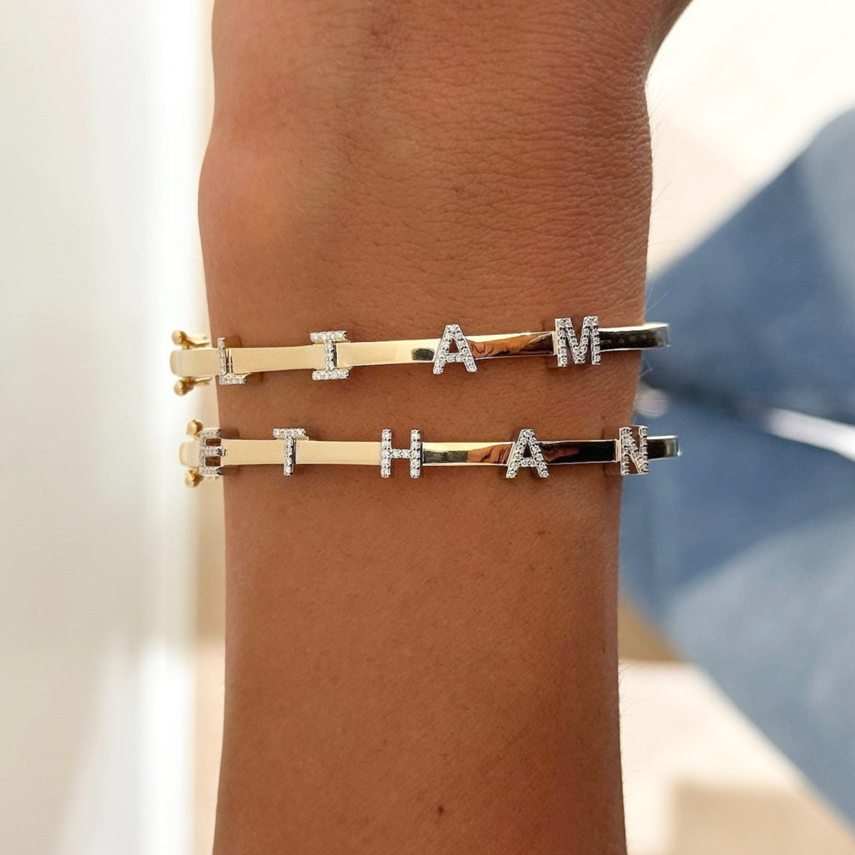Custom Diamond Name Bangle Bracelet
