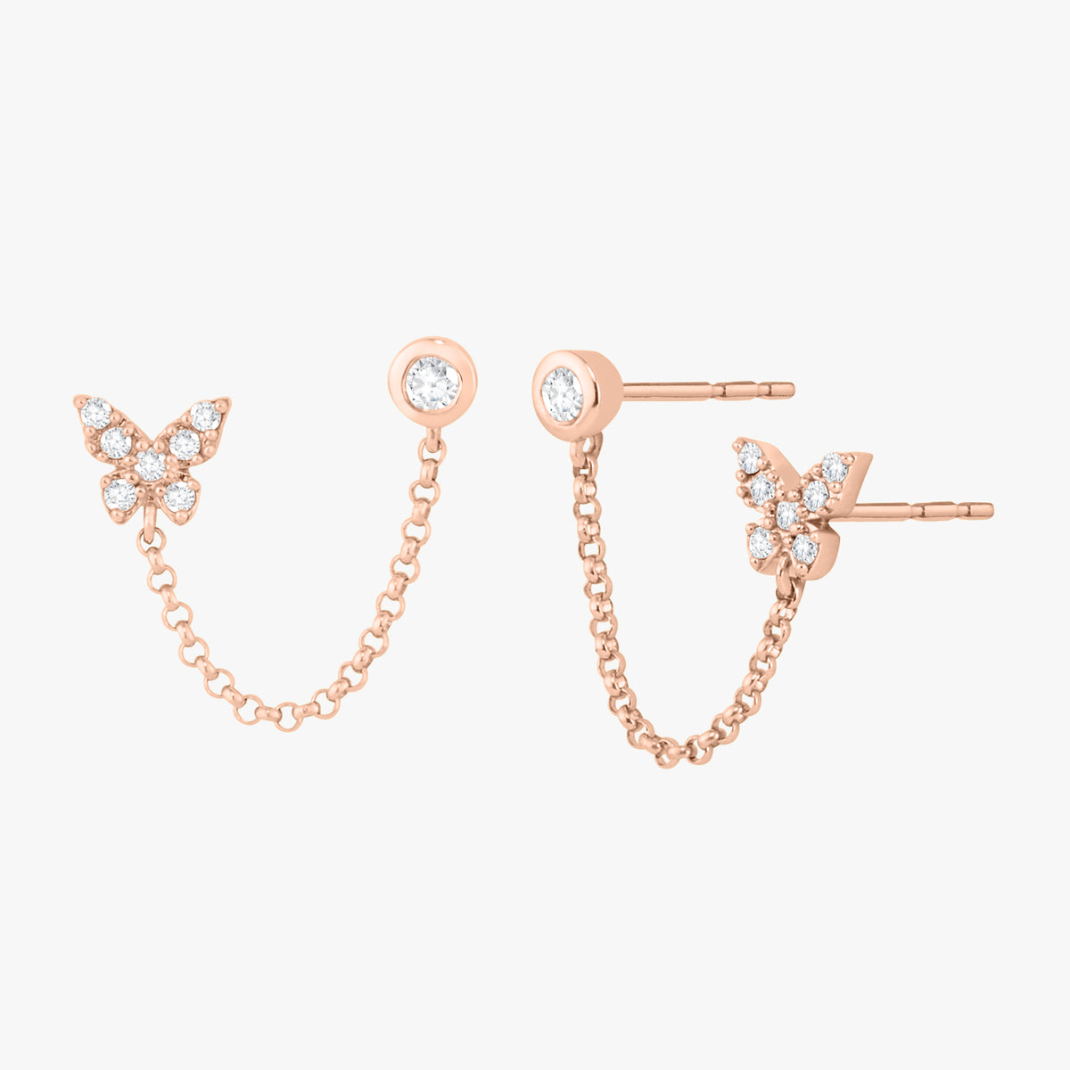 Baltimore Butterfly Double Piercing Diamond Stud Earrings