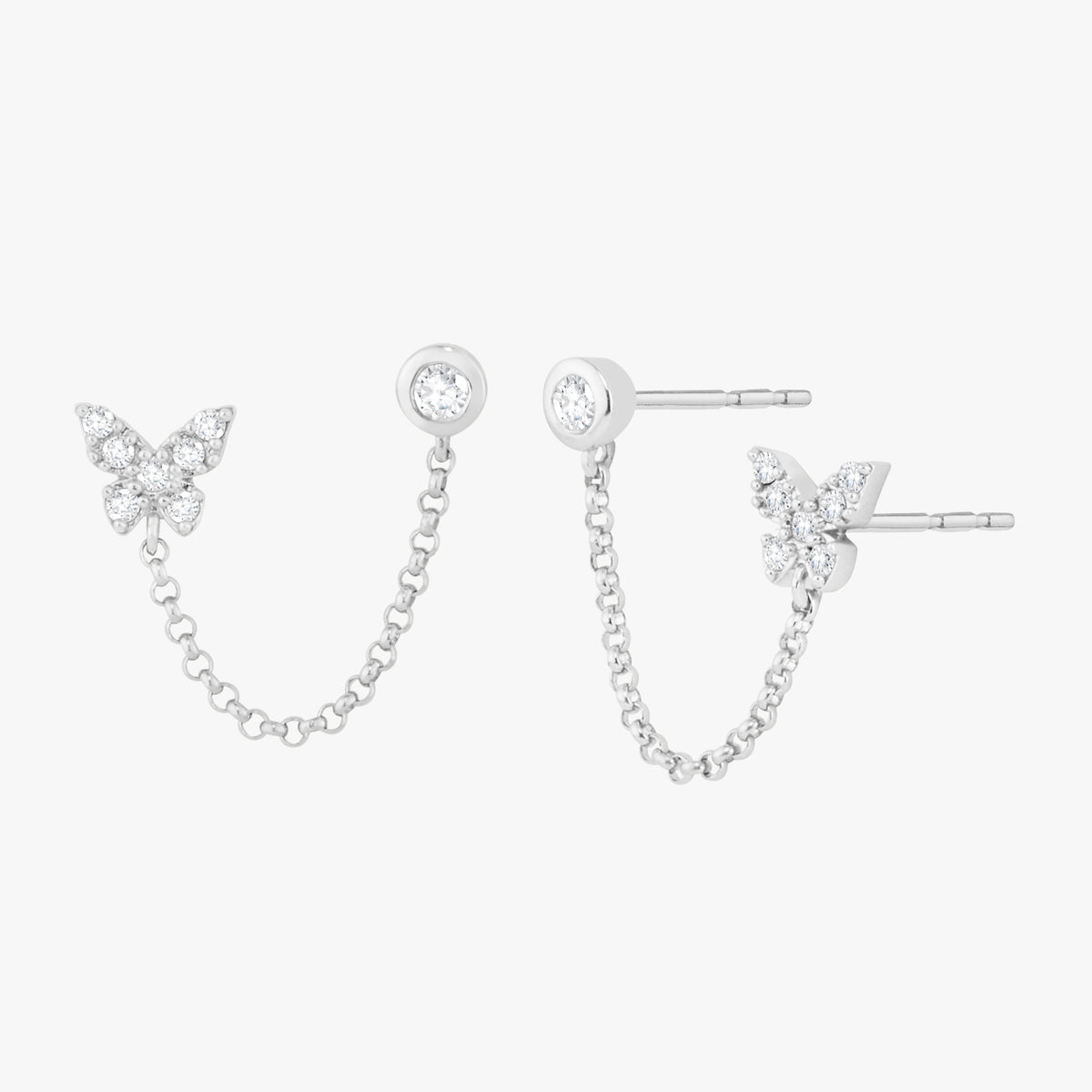 Baltimore Butterfly Double Piercing Diamond Stud Earrings