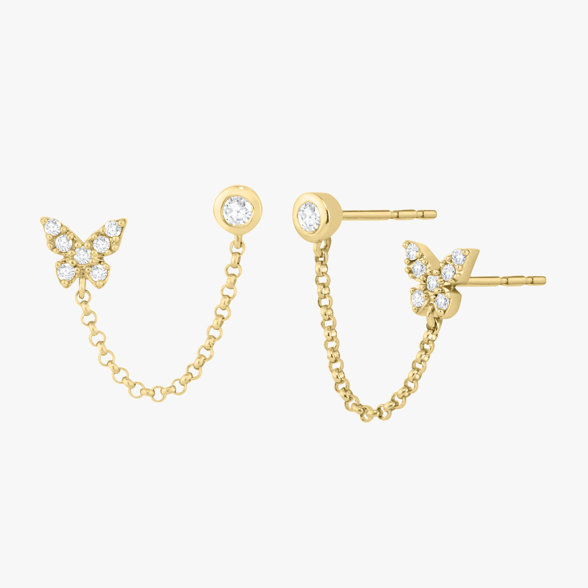 Baltimore Butterfly Double Piercing Diamond Stud Earrings