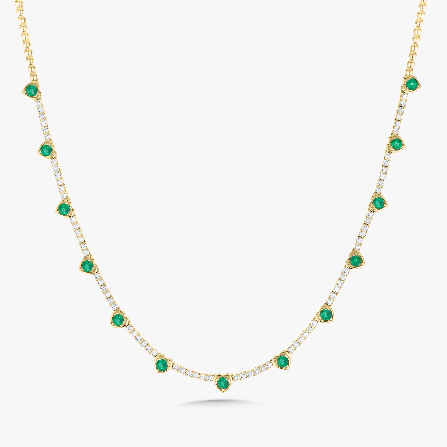 Kam Lee Green Emerald & Diamond Illusion Heart Tennis Necklace