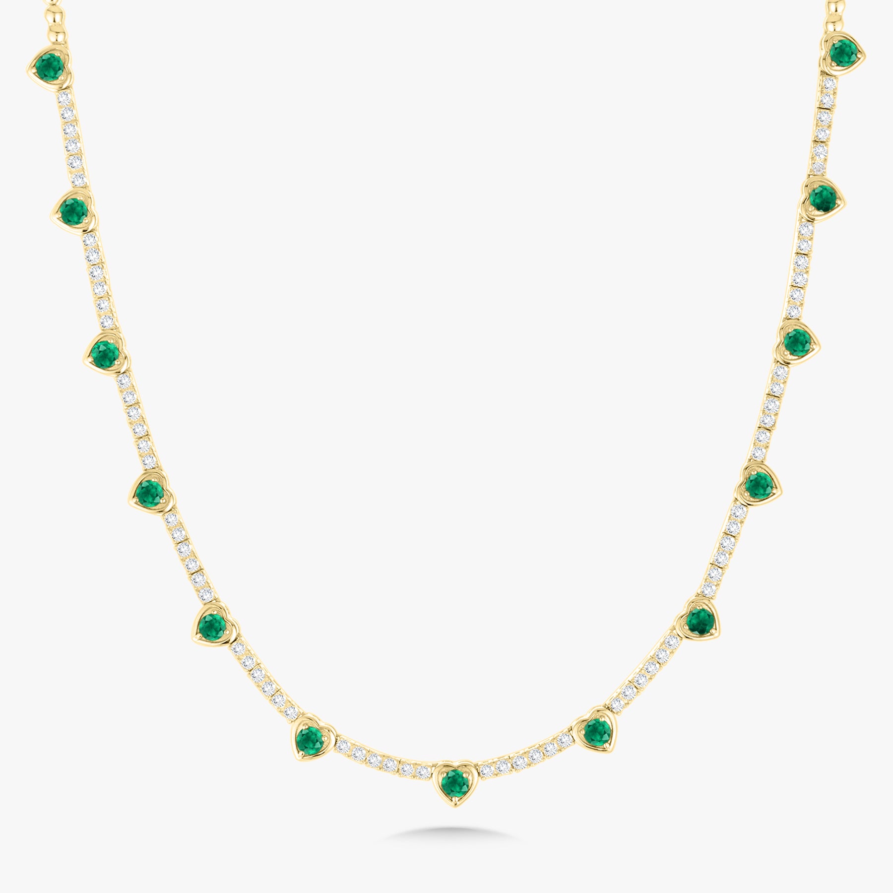 Kam Lee Green Emerald & Diamond Illusion Heart Tennis Necklace