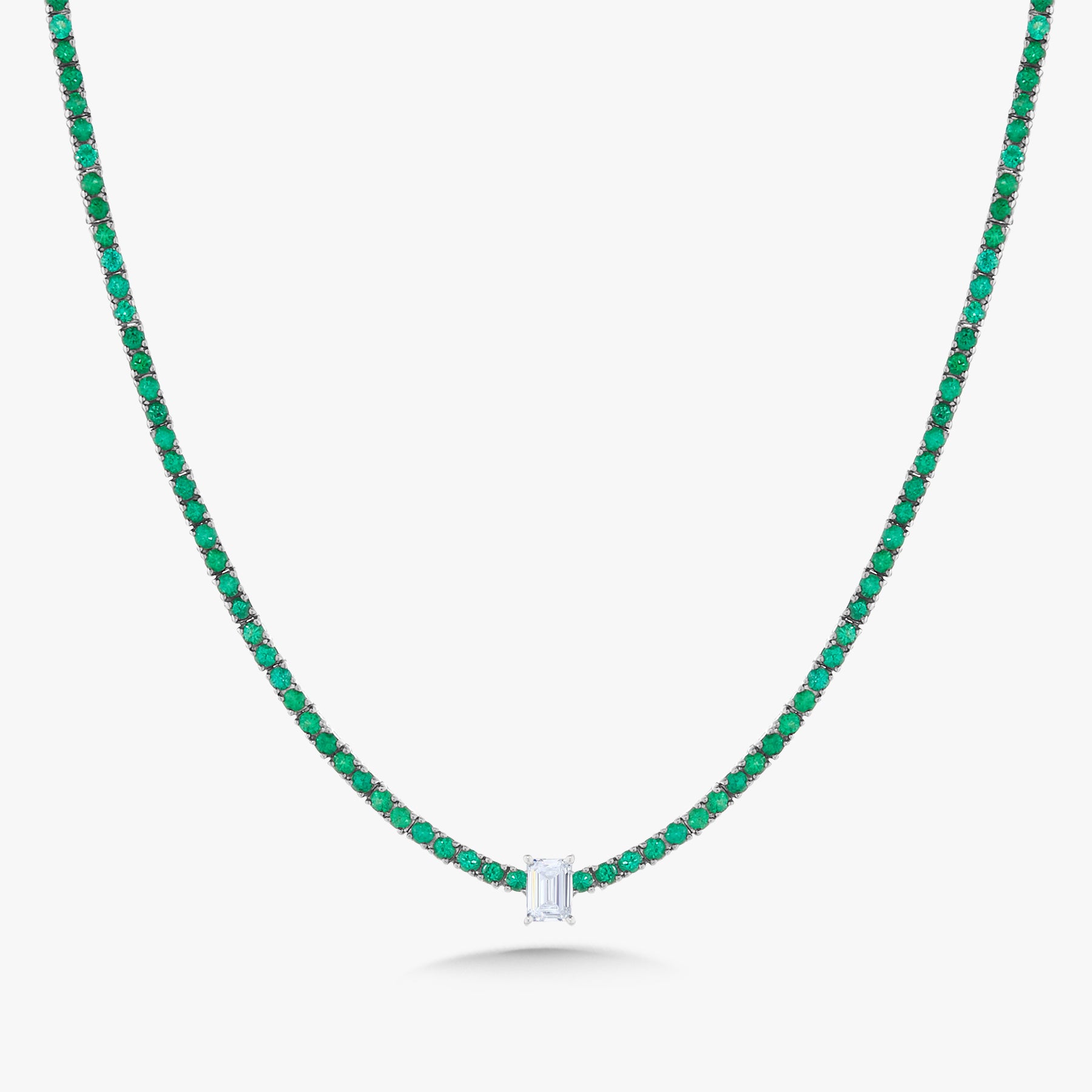 Idalia Green Emerald & Emerald Cut Diamond Station Tennis Necklace