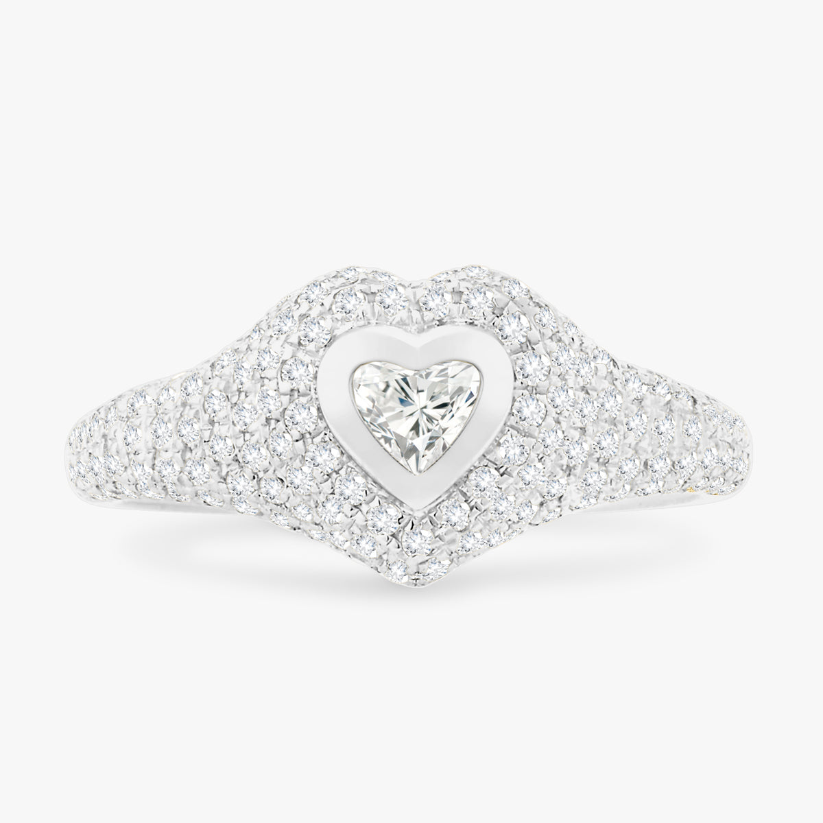 Mini Heart Pave Diamond Signet Ring