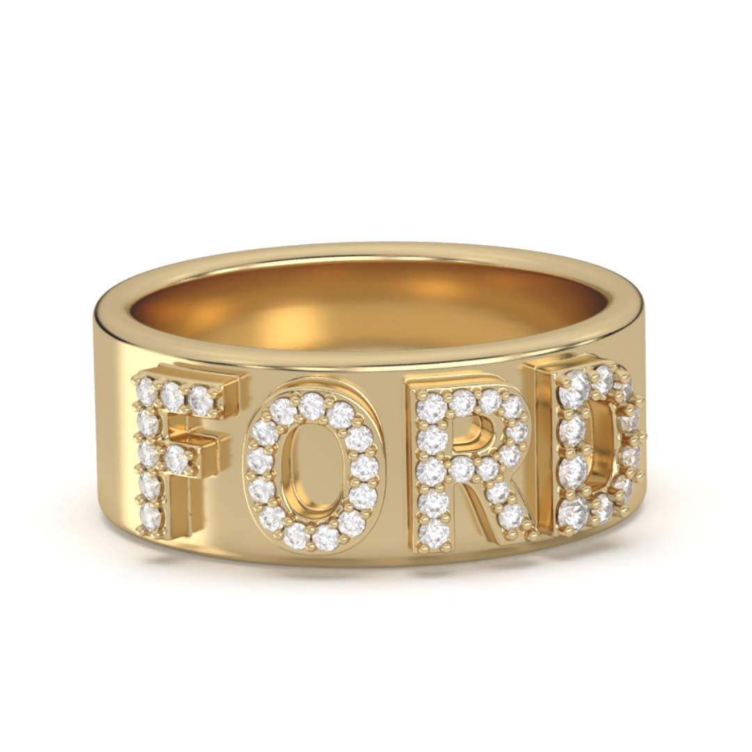 Custom 3D Diamond Solid Gold Cigar Band