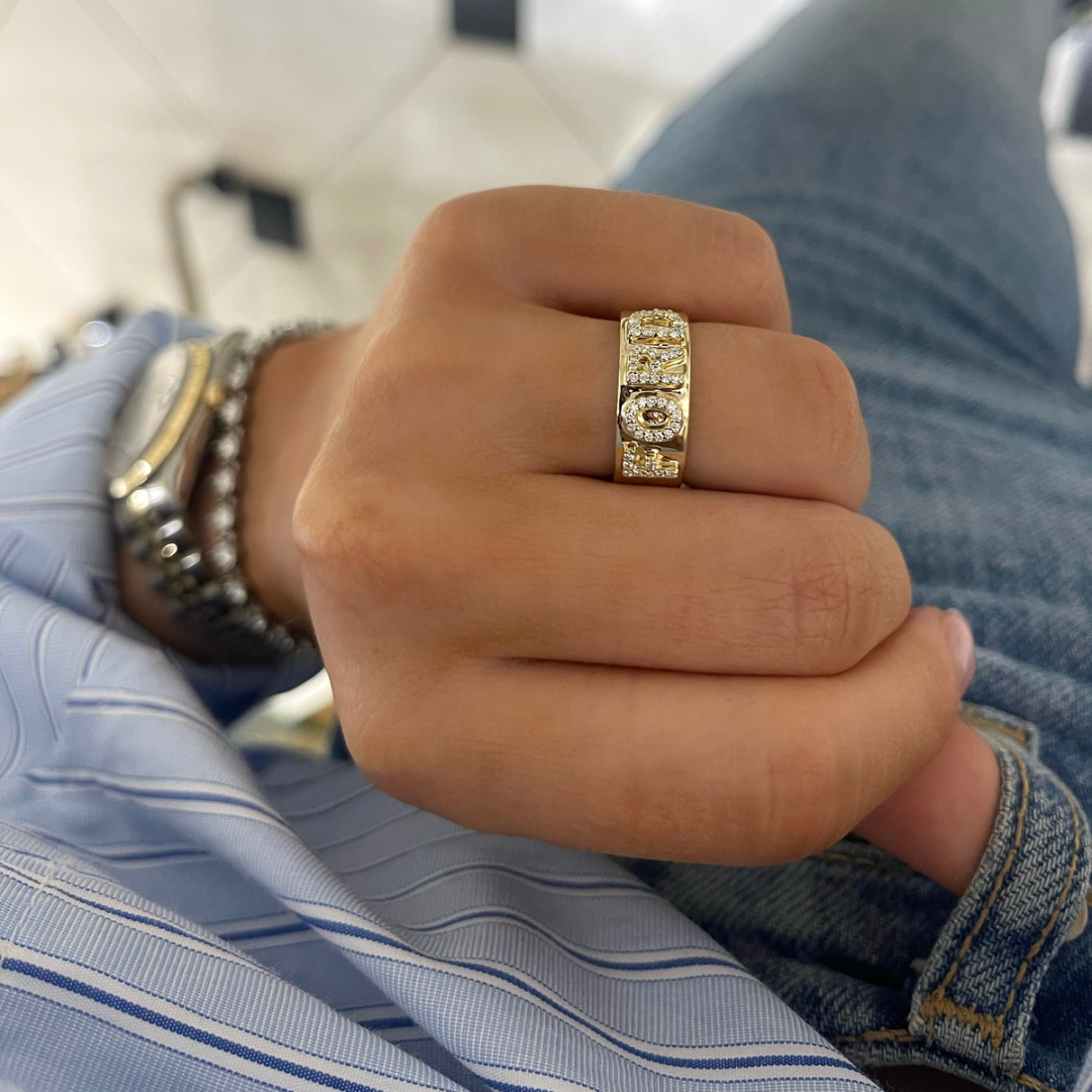 Custom 3D Diamond Solid Gold Cigar Band