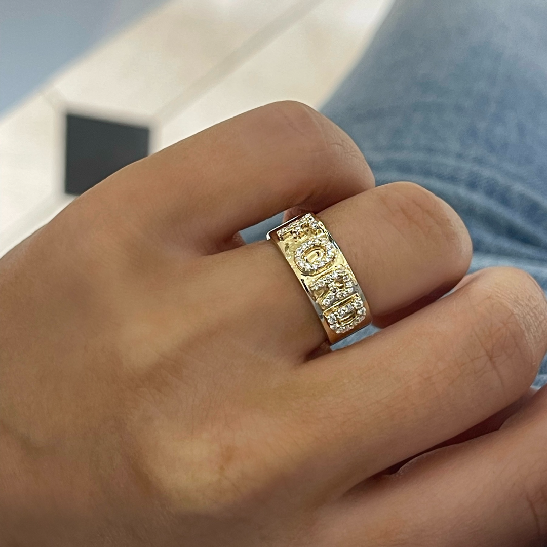 Custom 3D Diamond Solid Gold Cigar Band