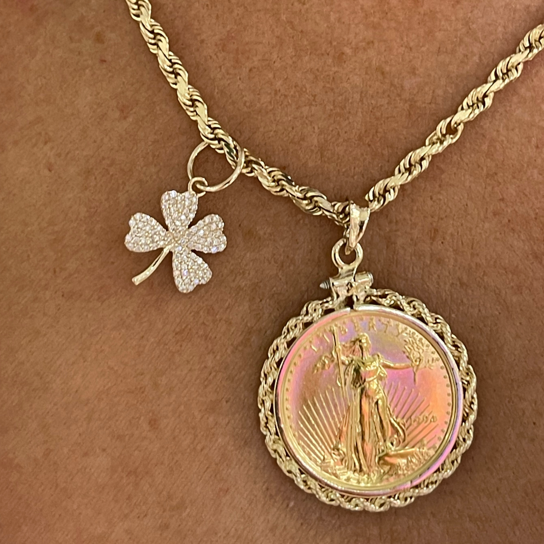 "Lucky" Four Leaf Clover Diamond Charm