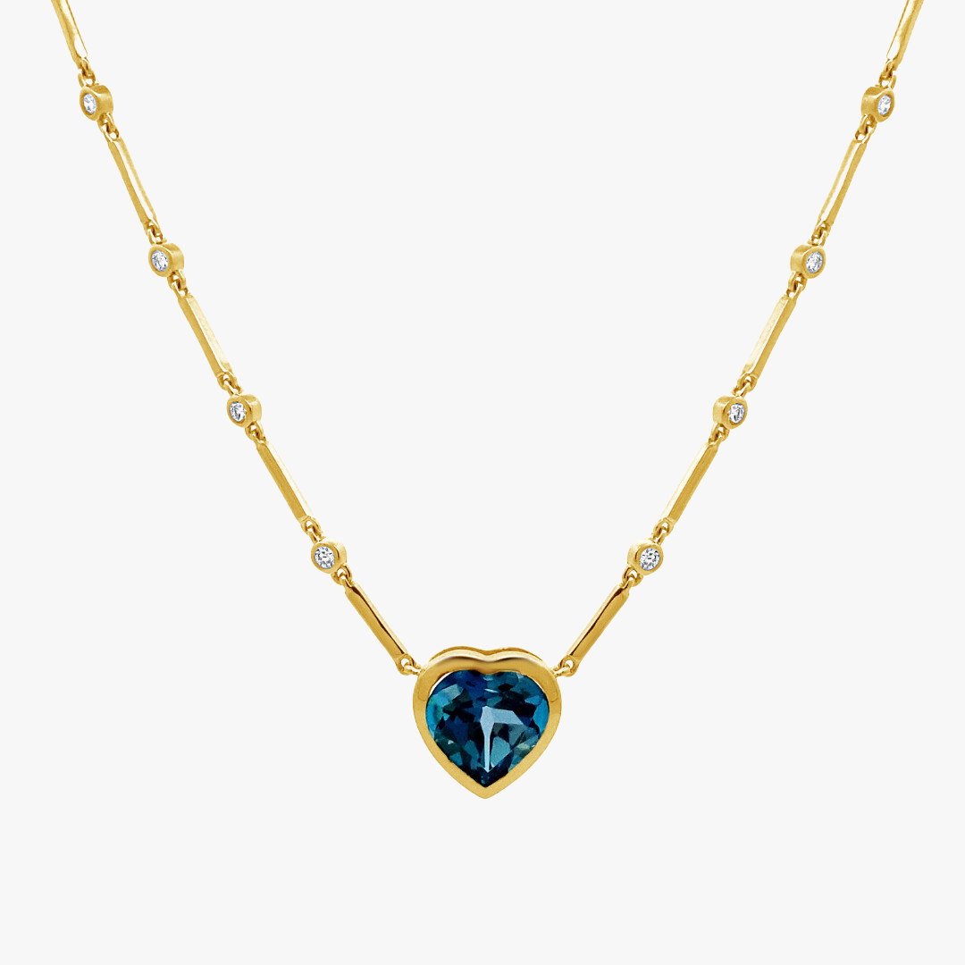 Bianka Blue Topaz Heart & Diamond Bezel Necklace – RWFJ