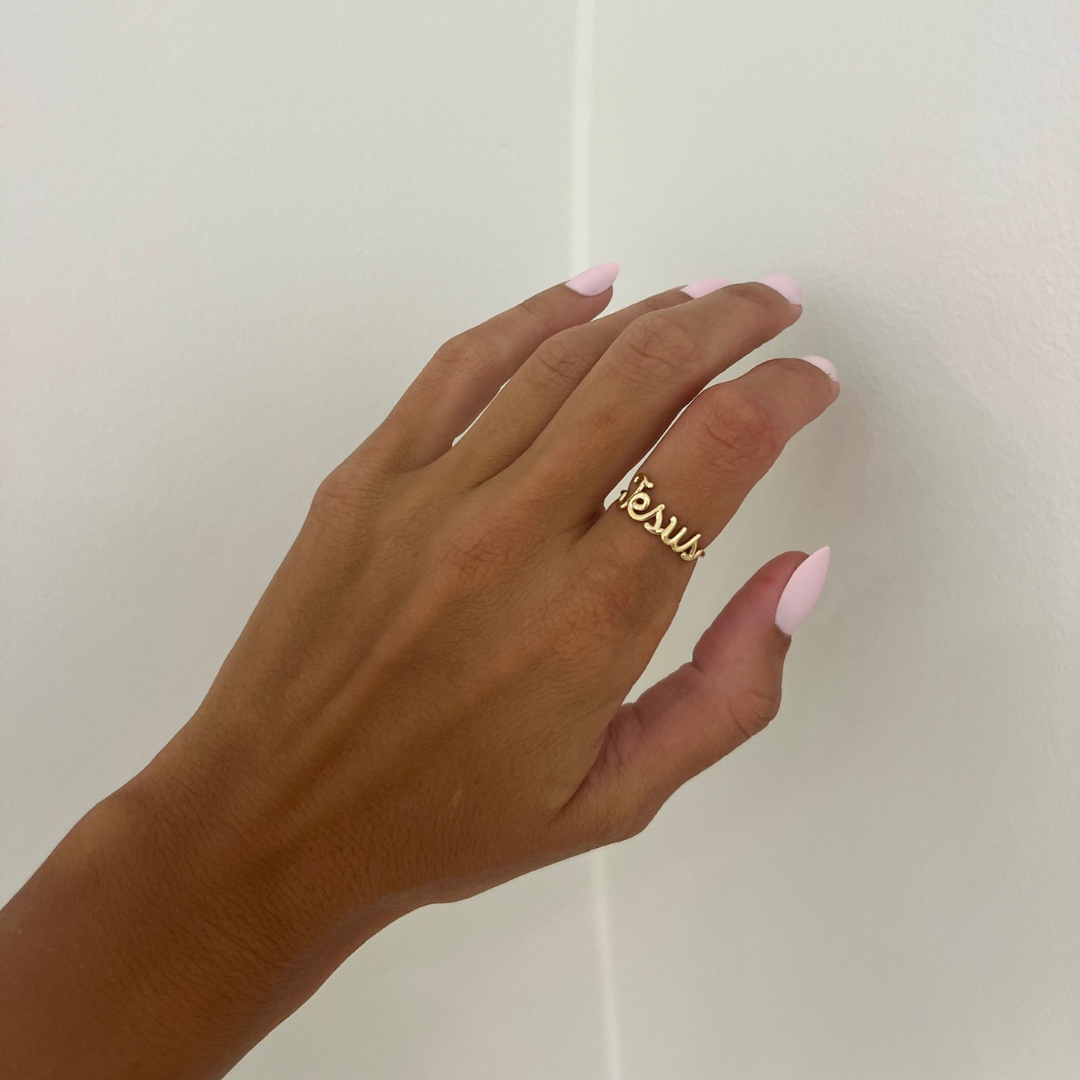 "Jesus" Gold Wire Script Ring