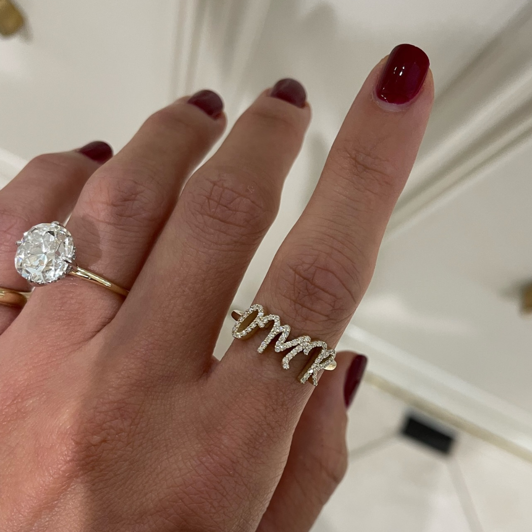 Custom Diamond Script Name Ring