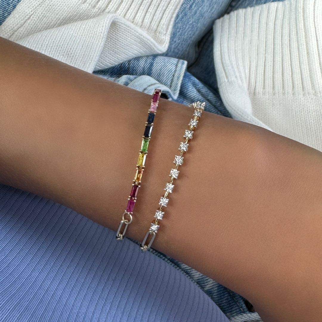 Best of Both Rainbow Baguette & Paperclip Bracelet