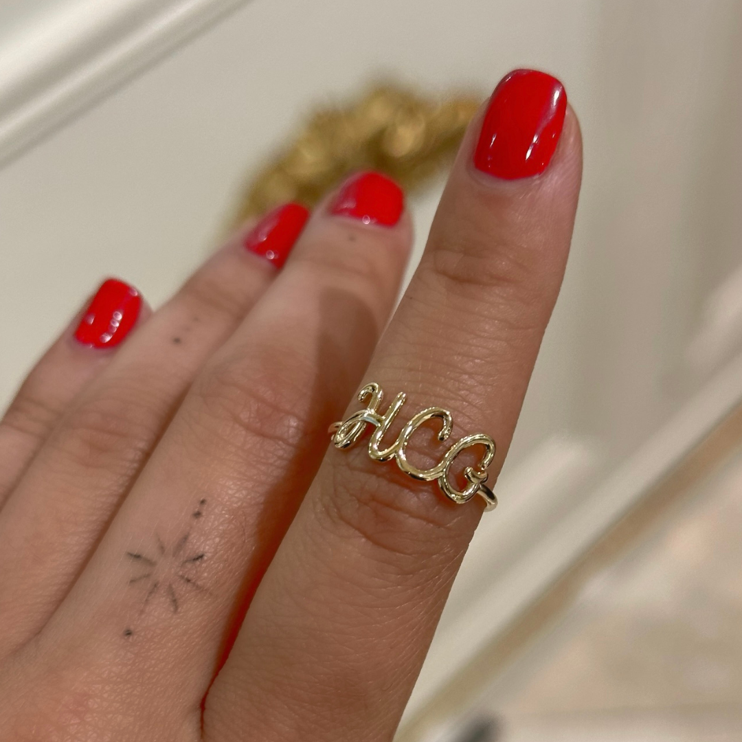 Custom Gold Script Name Ring