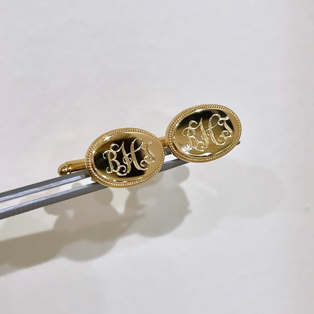 Oval Cuff Links with Beaded Edge