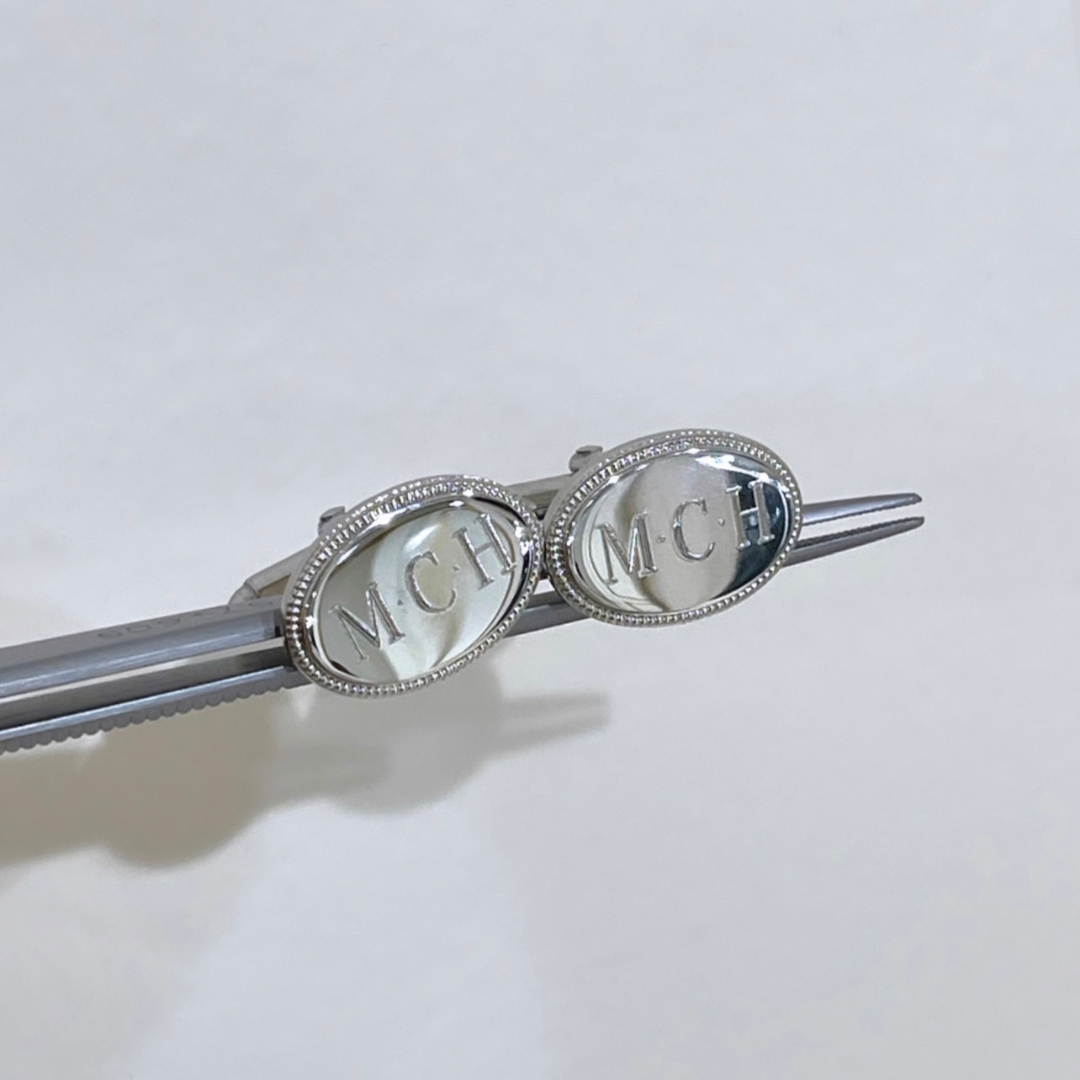 Oval Cuff Links with Beaded Edge