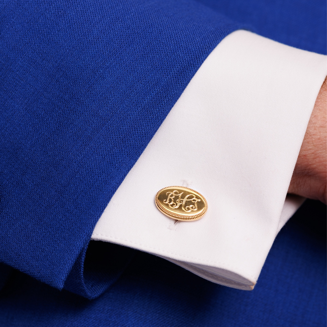 Oval Cuff Links with Beaded Edge