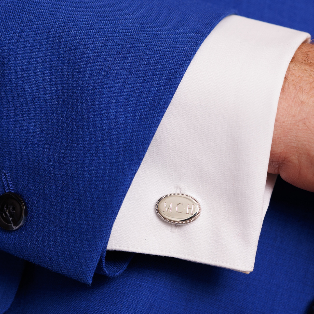 Oval Cuff Links with Beaded Edge