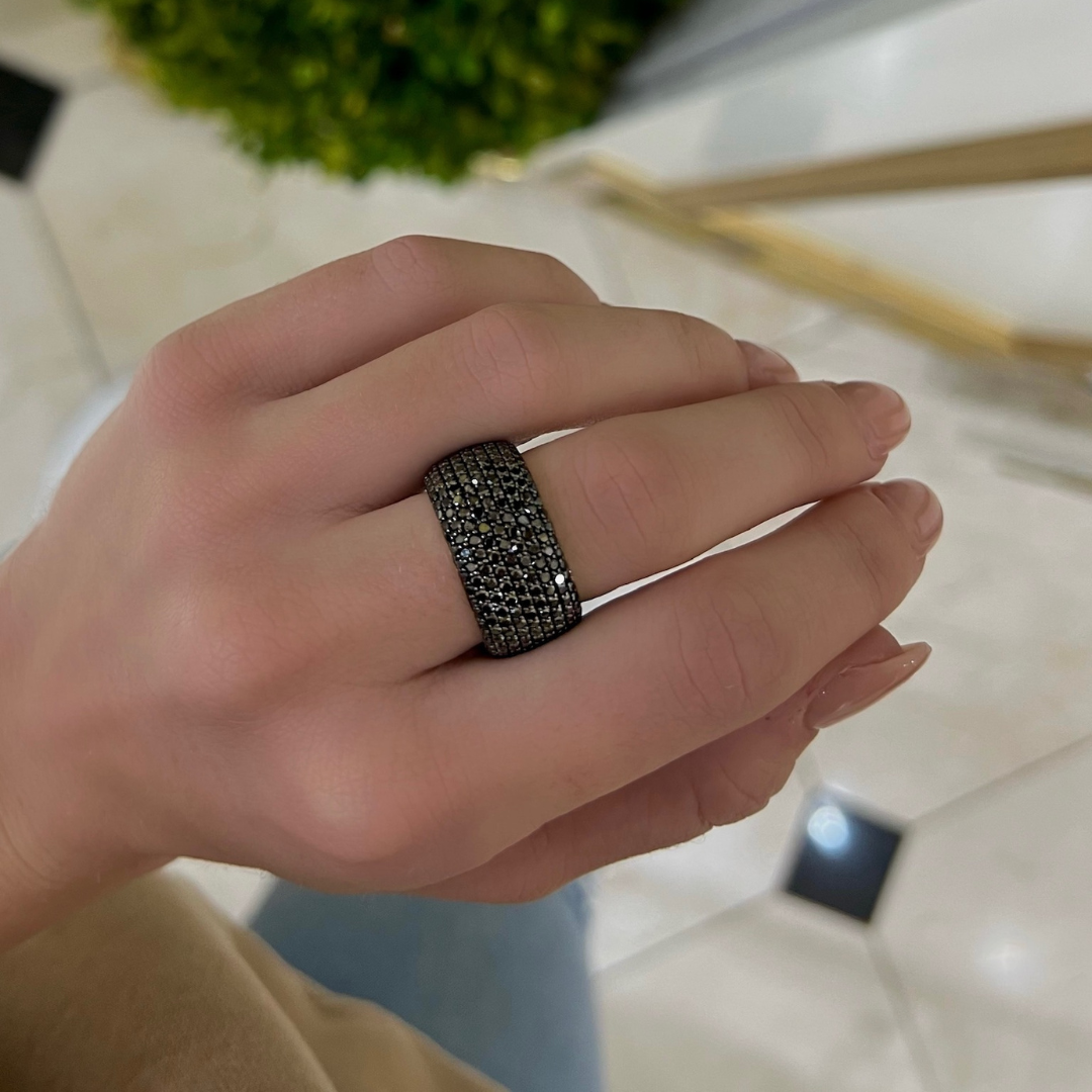 Puff Pave Black Diamond Eternity Band 6 ctw