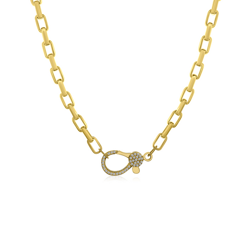 Rectangle Rolo Chain with Diamond Lobster Clasp