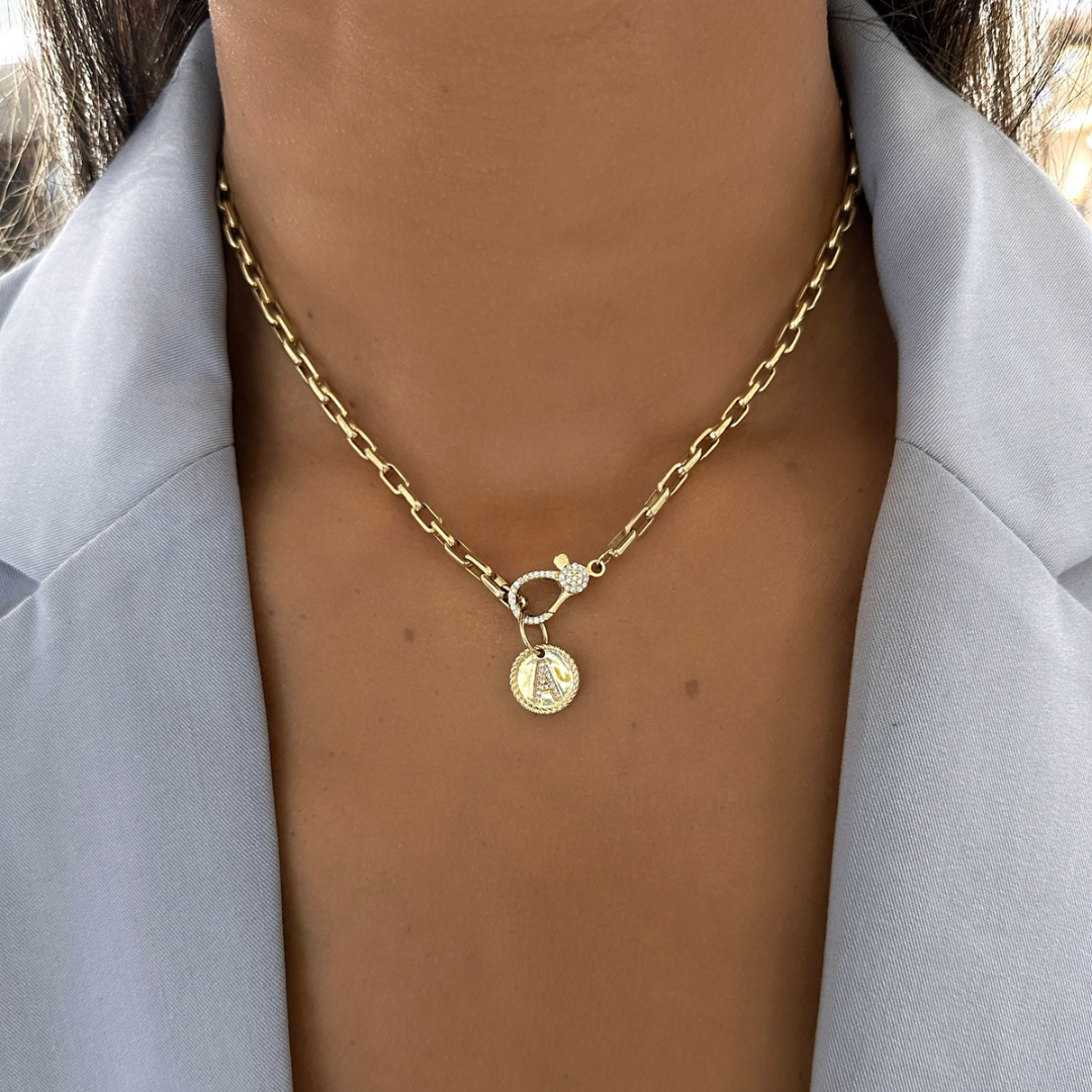 Round Rope Diamond Initial Charm
