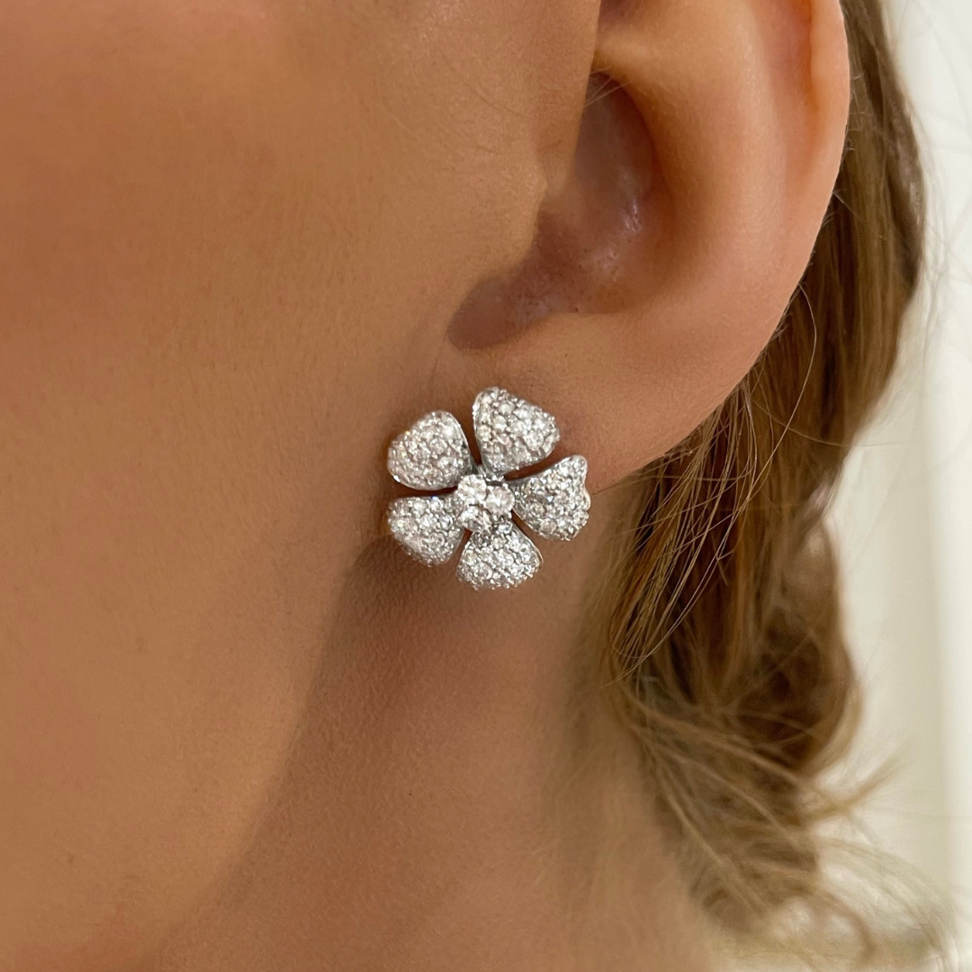 Fifi Pave Diamond Flower Stud Earrings