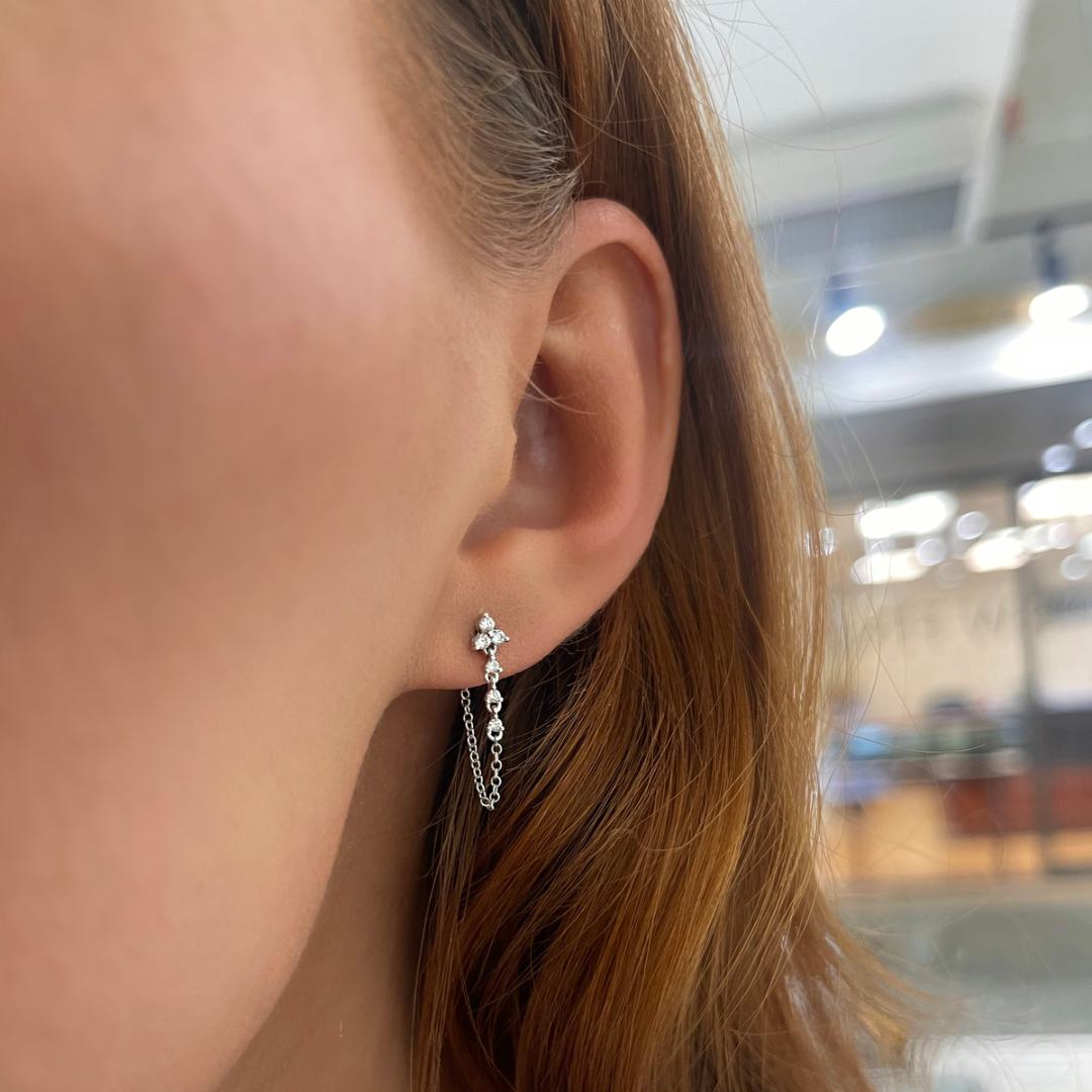 Trilogy Chain Diamond Stud Earrings