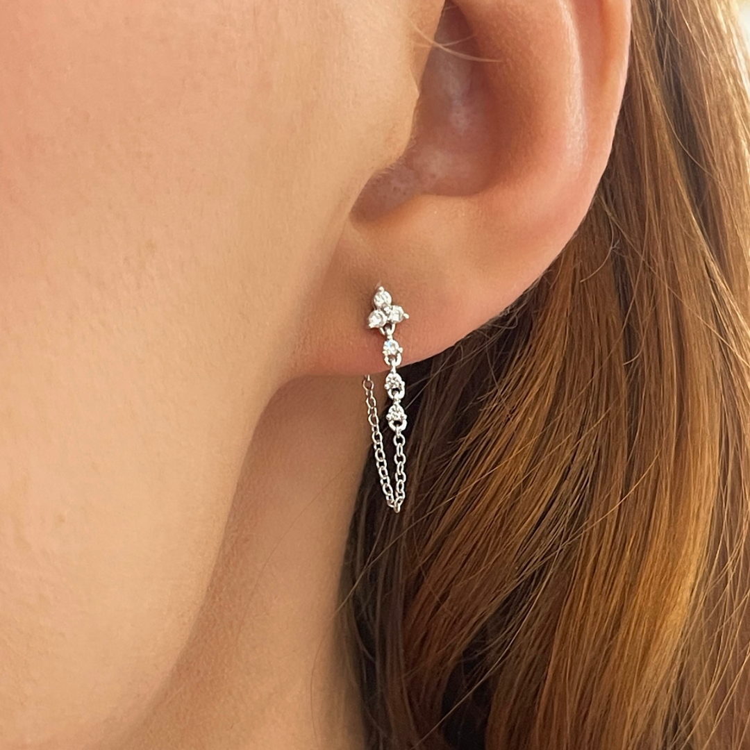 Trilogy Chain Diamond Stud Earrings