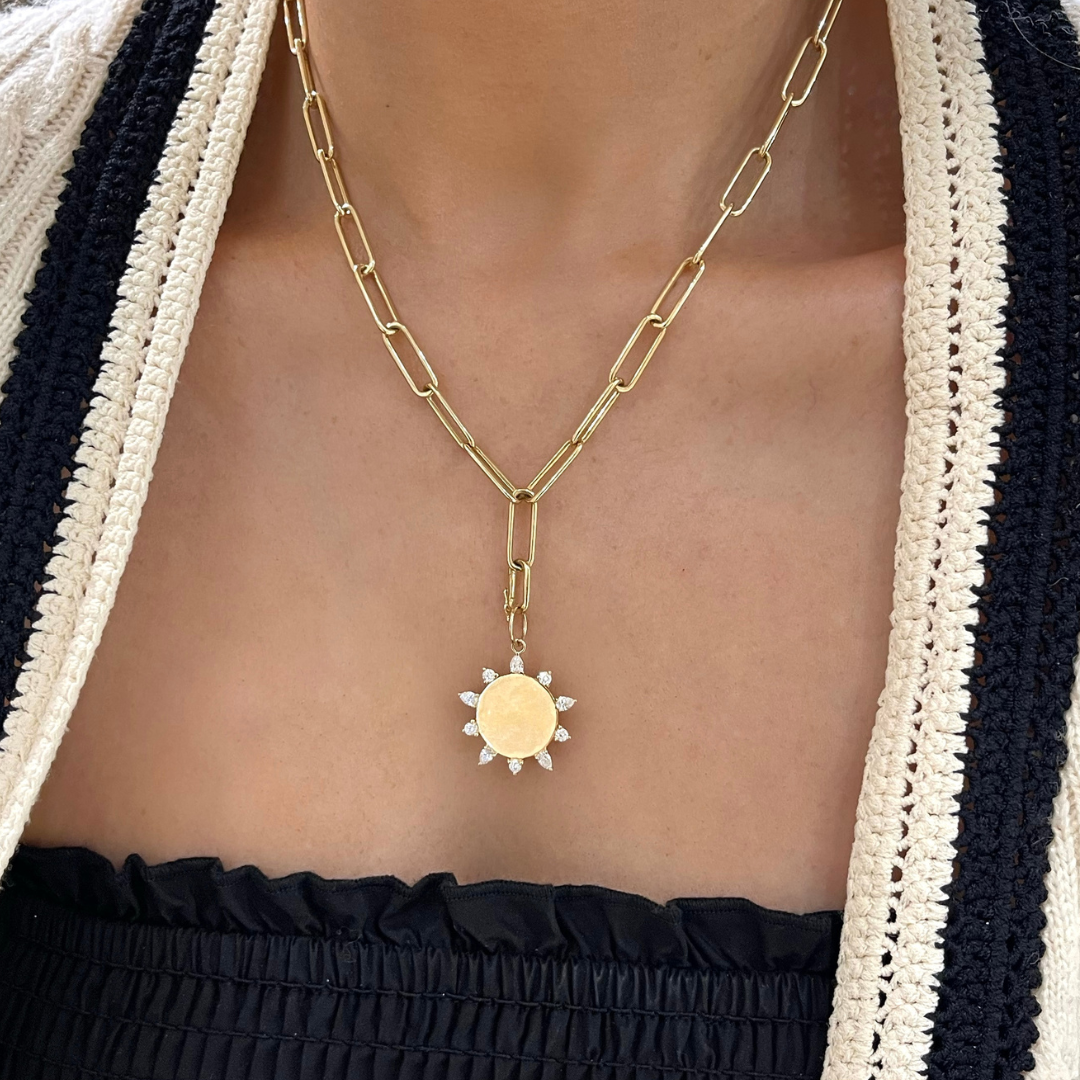 Engravable Coin Charm with Multi-Shape Diamond Starburst Outline