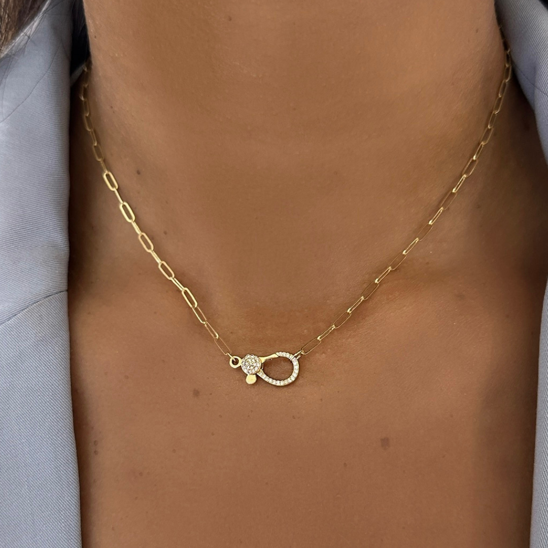 Paperclip Chain With Diamond Clasp