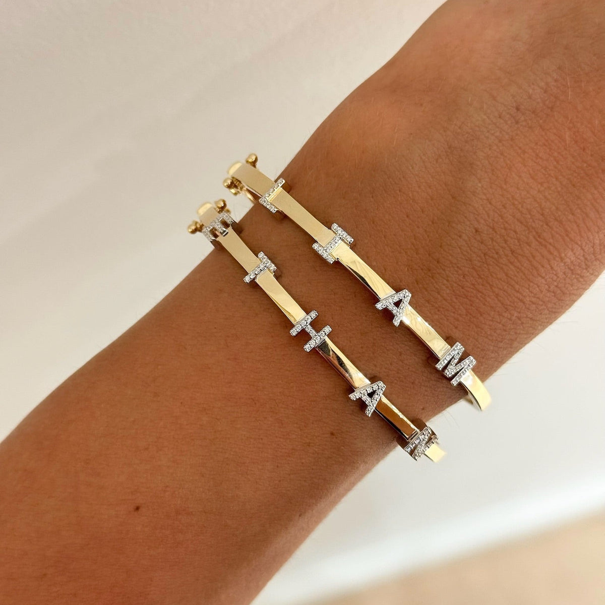 Custom Diamond Name Bangle Bracelet "Ethan and Liam"