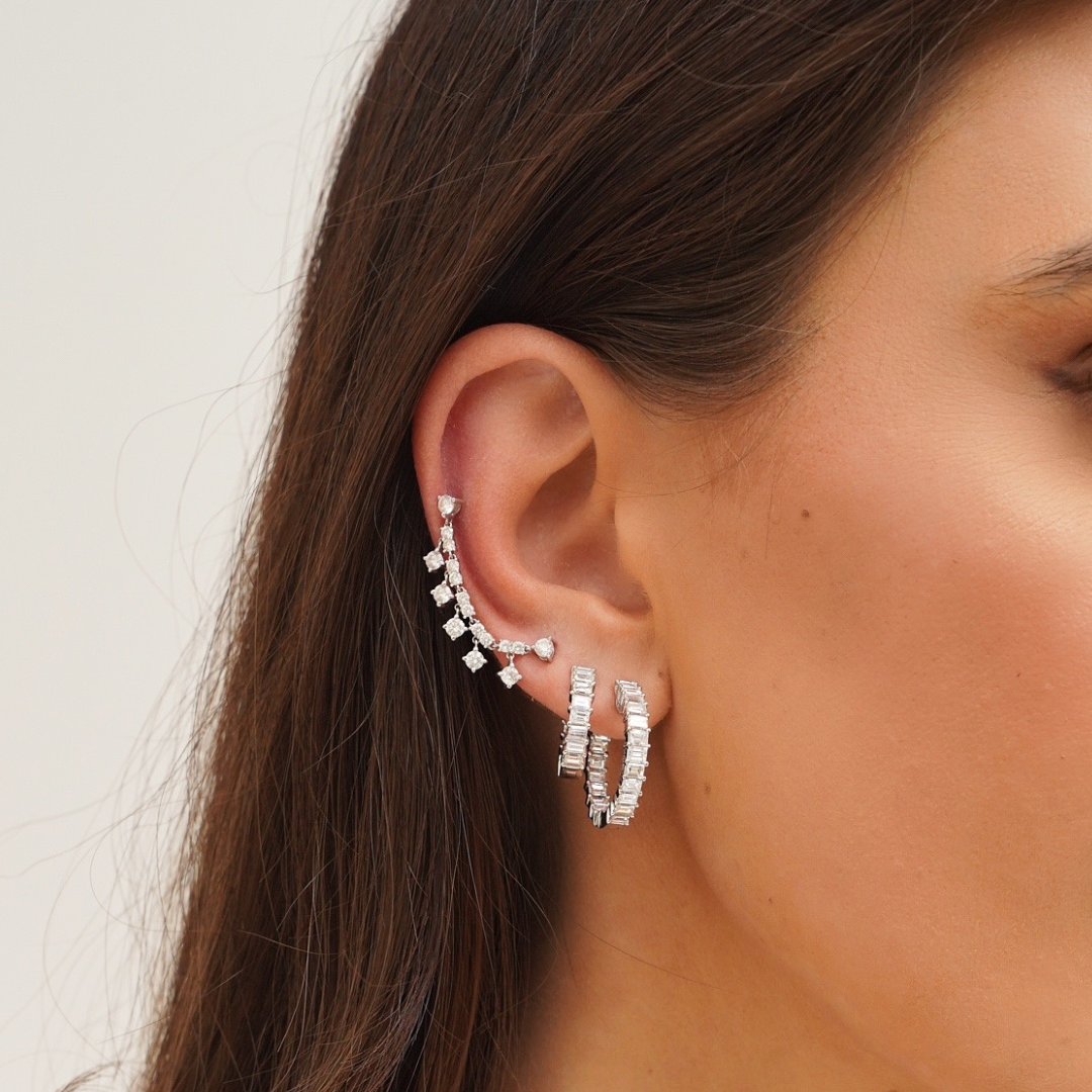 Round Drops Double Piercing Diamond Stud Earrings 1.76 ctw