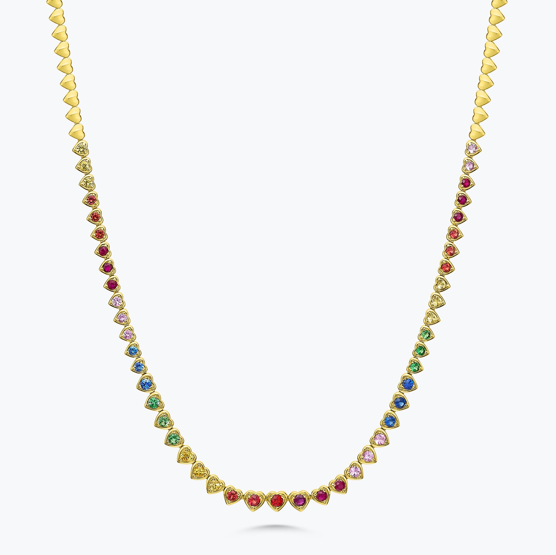 Ryleigh Rainbow Graduated Heart Bezel Adjustable Tennis Necklace