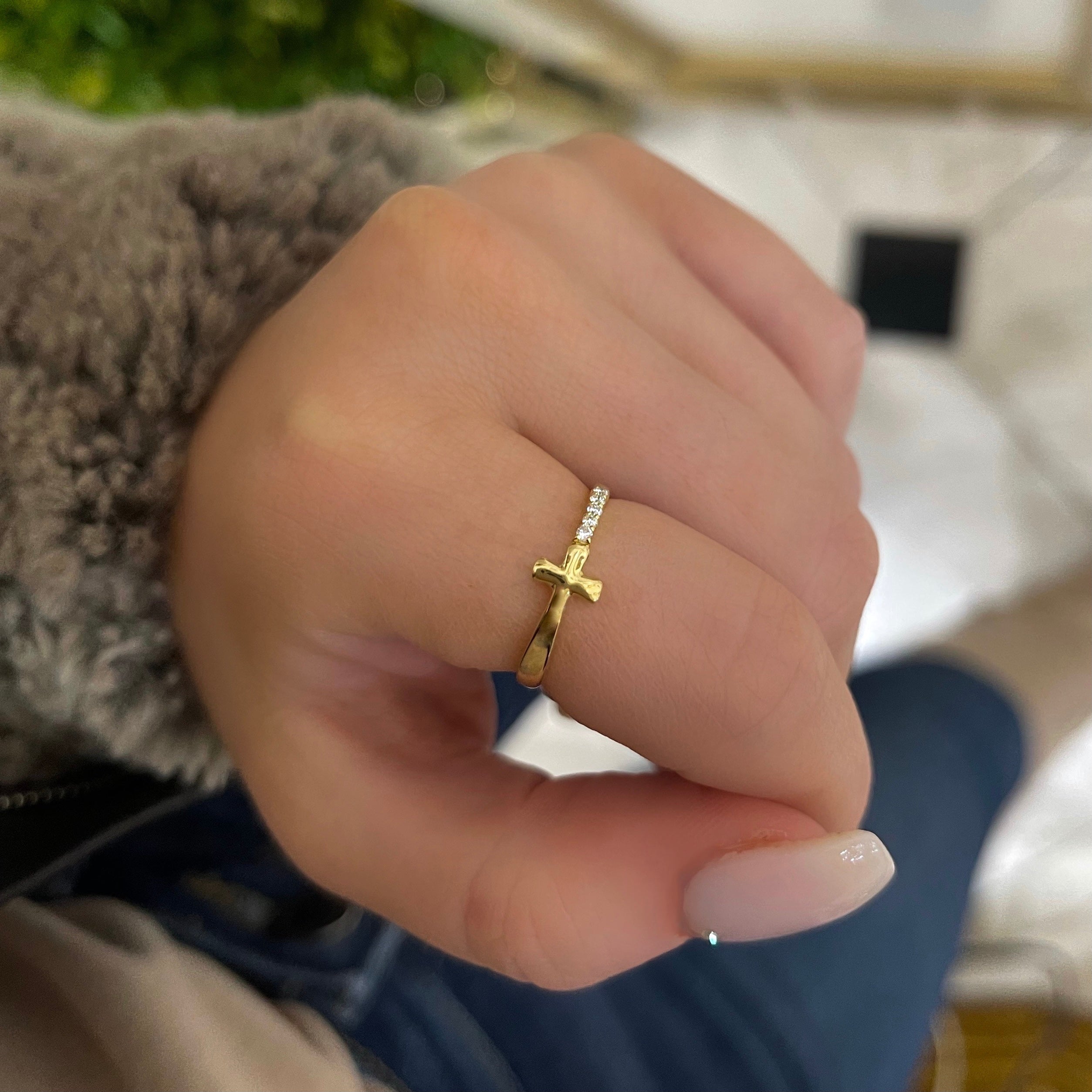 Gold and diamond cross ring Clearance