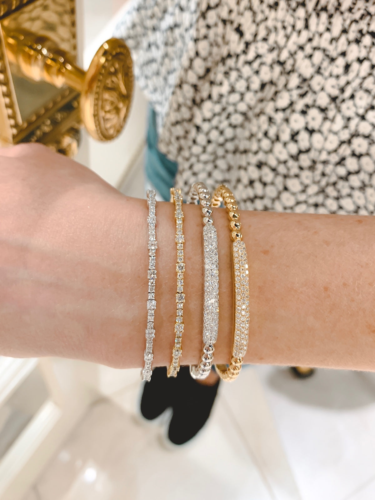 Harlow Beaded Bangle w/ Diamond Pave Bar Bangle Bracelet