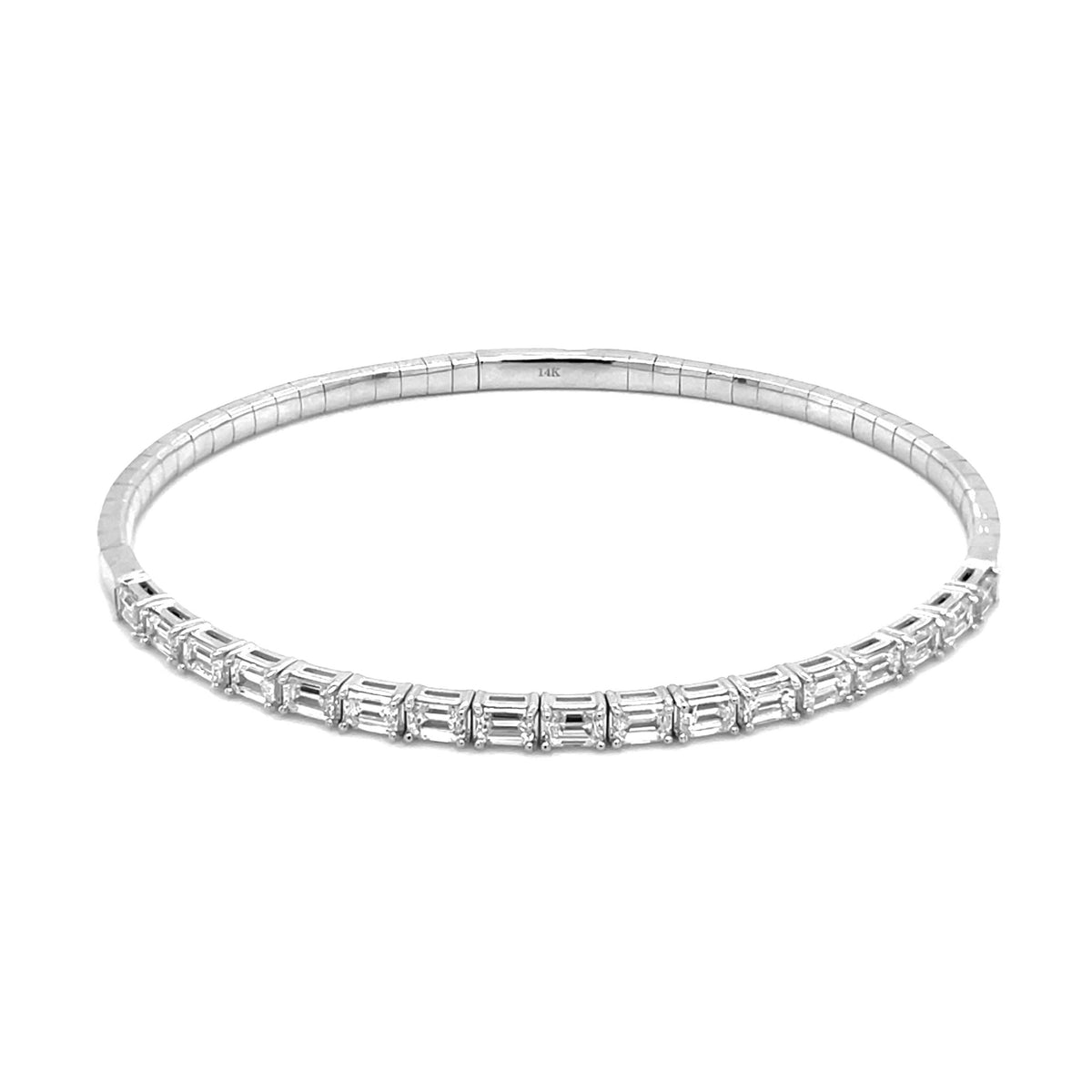 Lea East to West Emerald Cut Diamond Flexible Bangle Bracelet 2.26 ctw