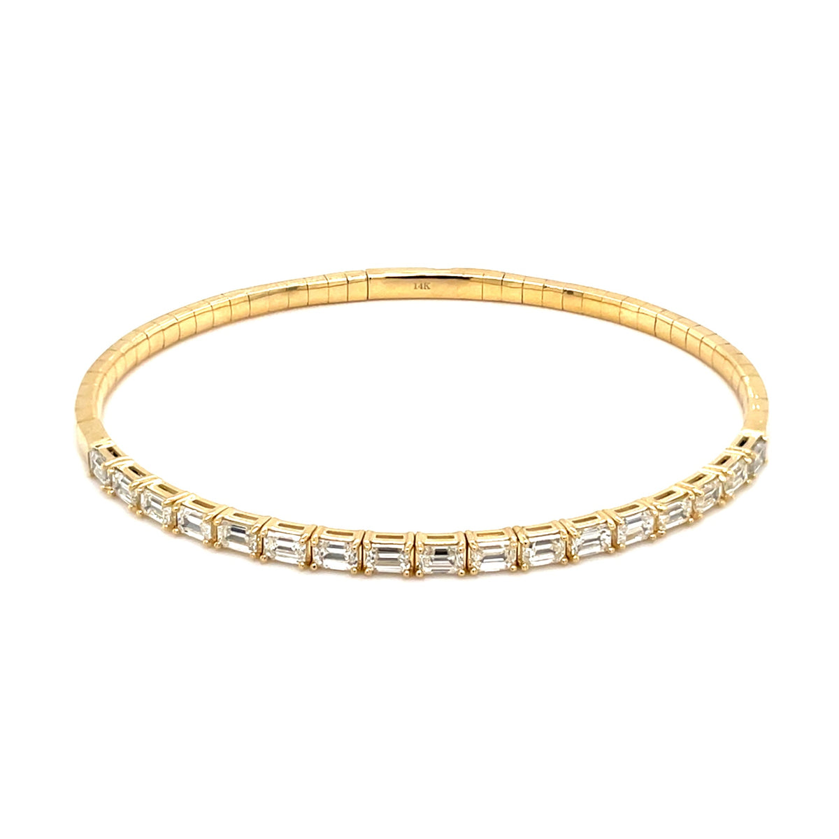 Lea East to West Emerald Cut Diamond Flexible Bangle Bracelet 2.26 ctw