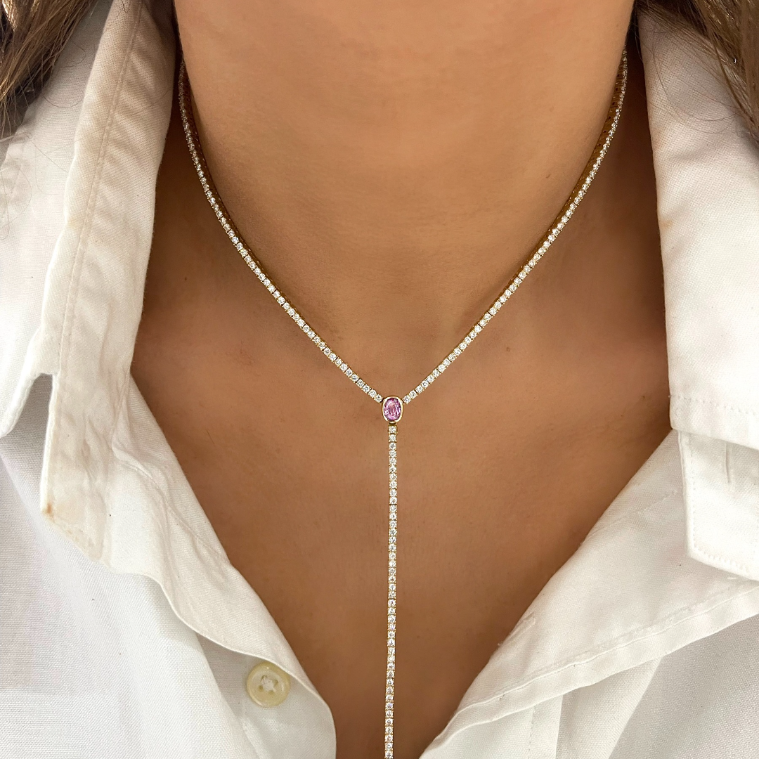 Oval Pink Sapphire Solitaire Pendant with Diamond