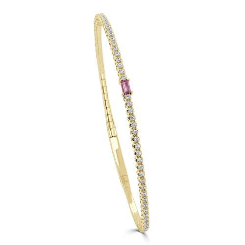 Baguette Birthstone and Diamond Flexible Bangle