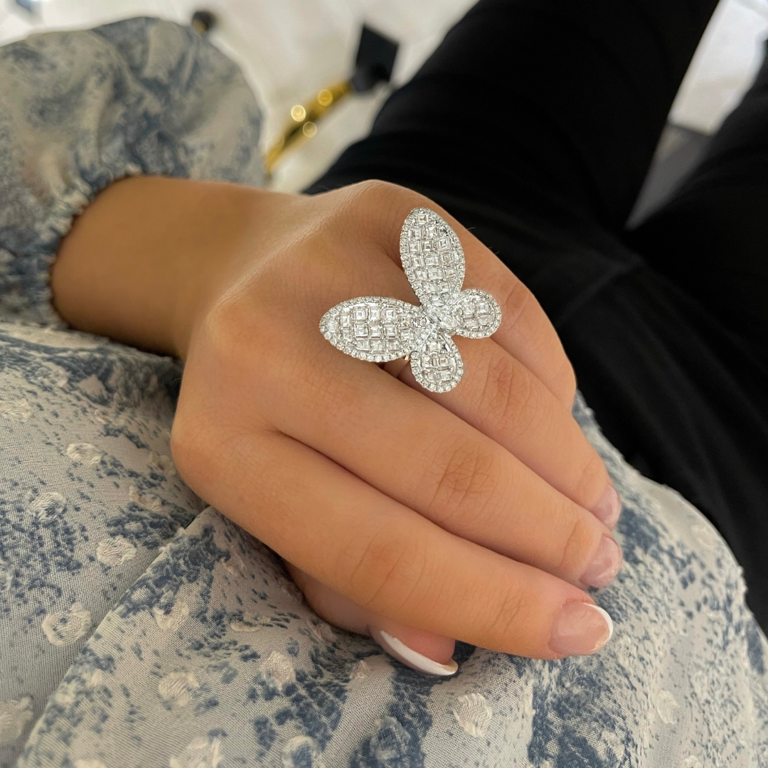 Aurelia Asscher Cut Diamond Butterfly Cocktail Ring
