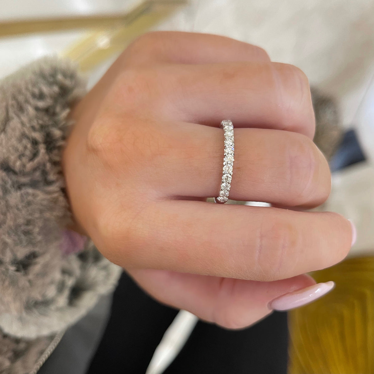 Austin Large Common Prong Diamond Band WG on model