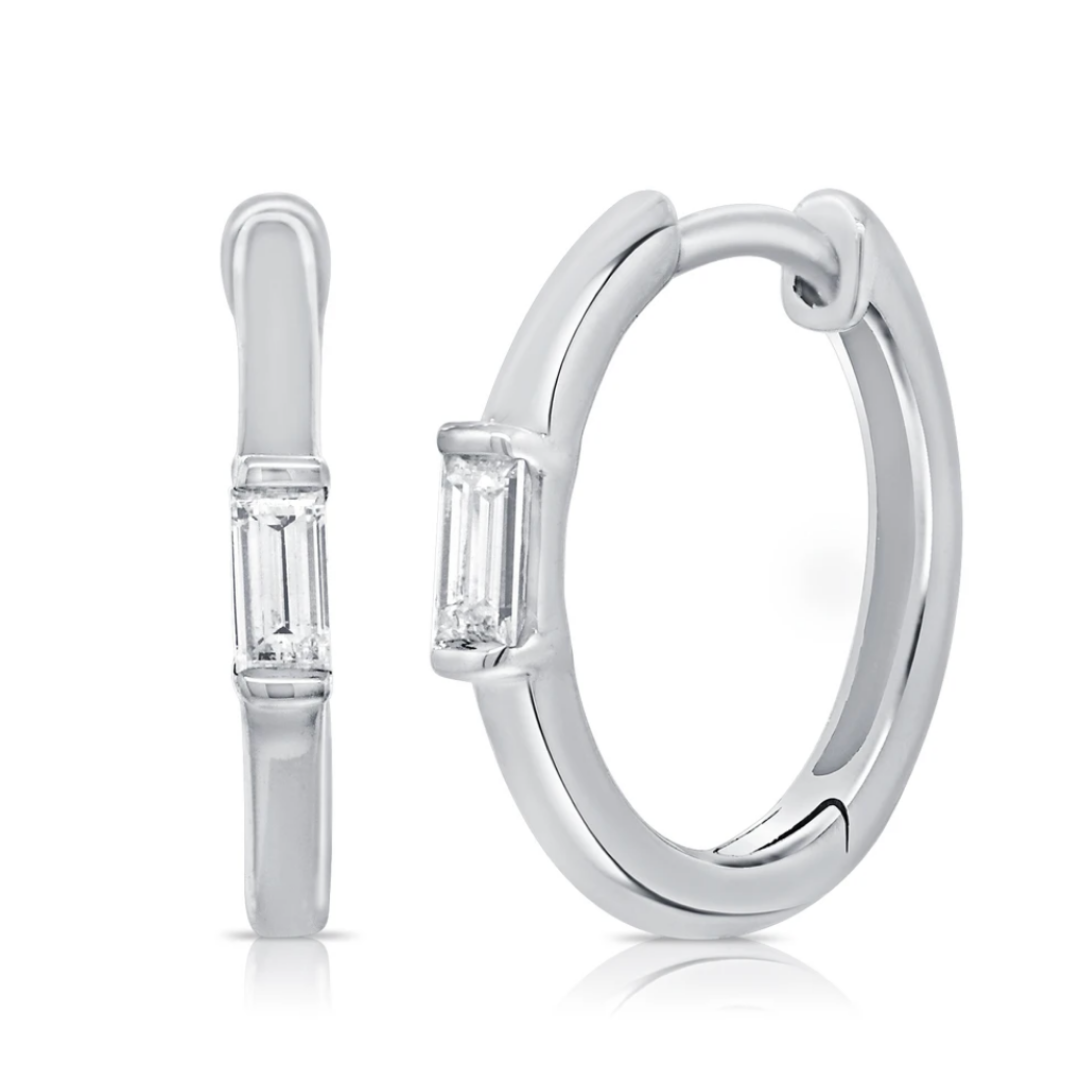 Bray Baguette Diamond Huggie Earrings