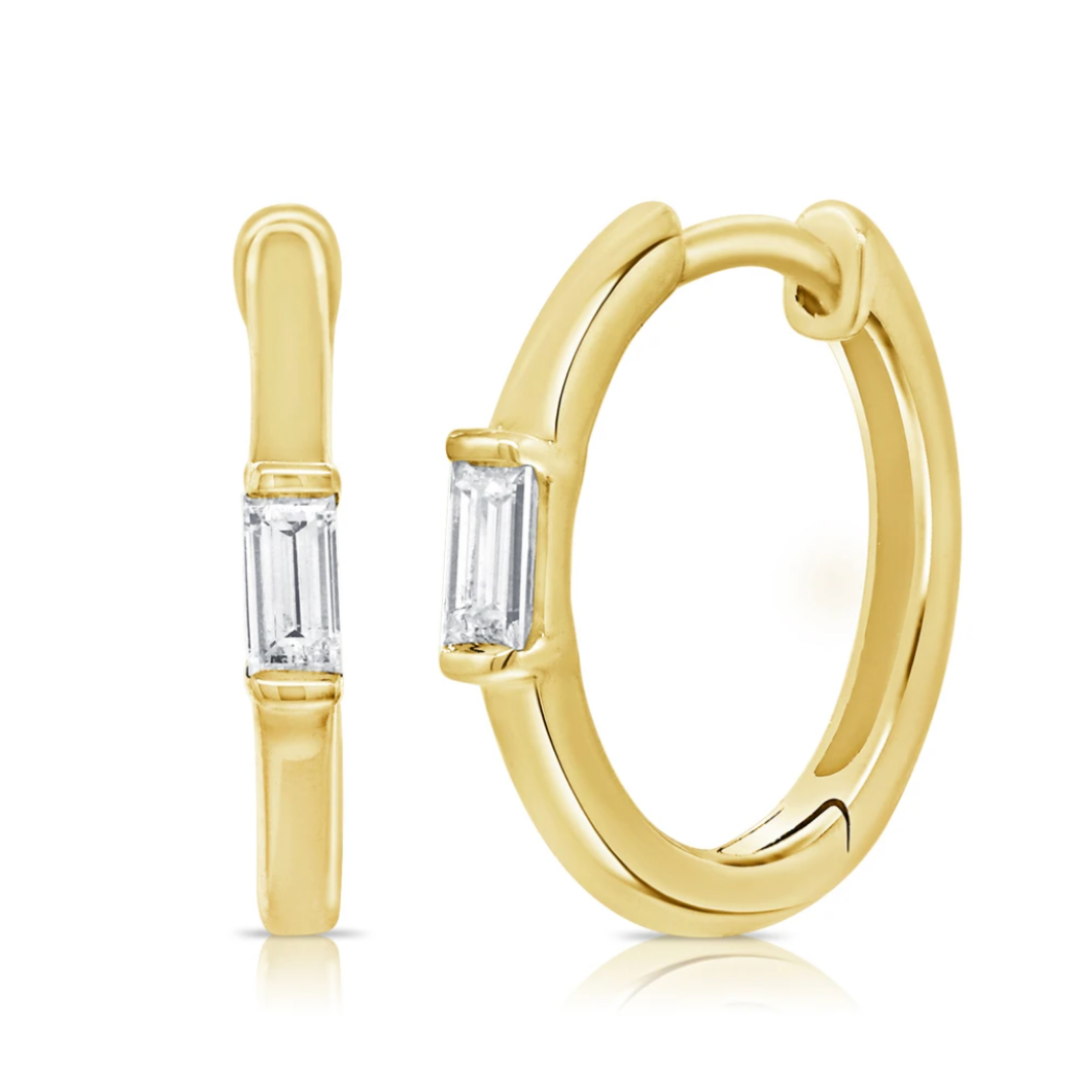 Bray Baguette Diamond Huggie Earrings