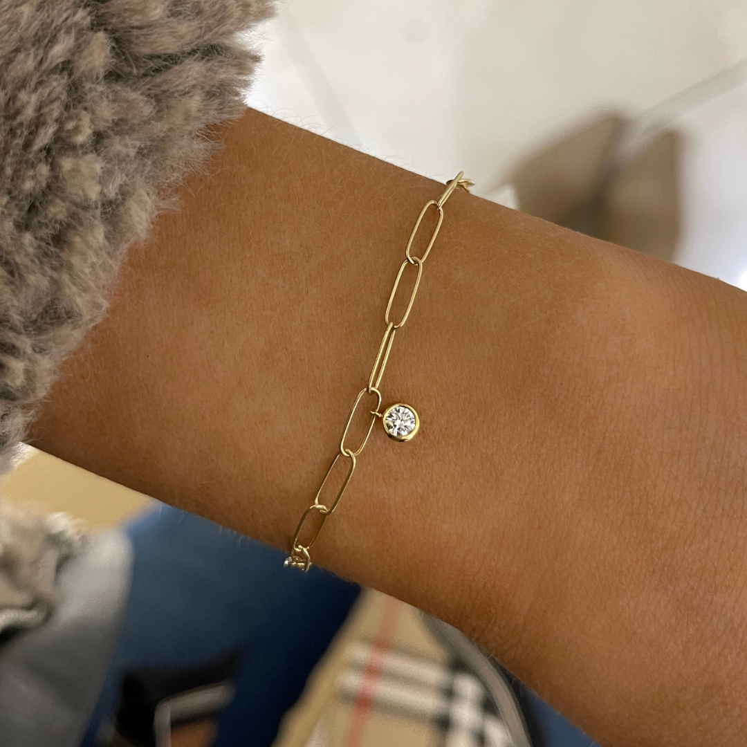 Bezel Charm Paperclip Bracelet
