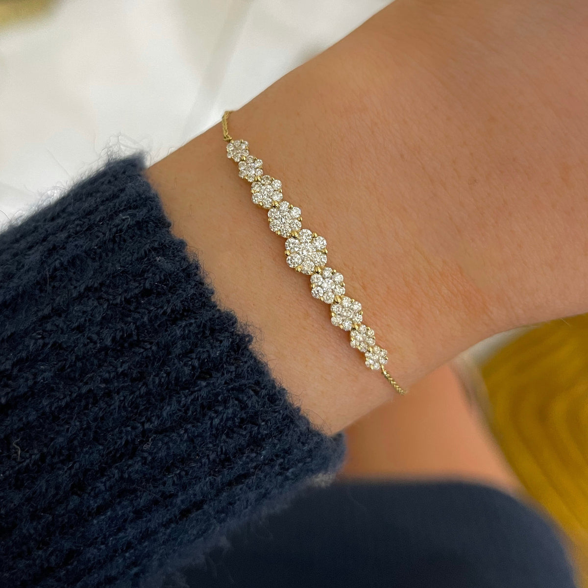 Bloom Diamond Bracelet on model in Yellow Gold