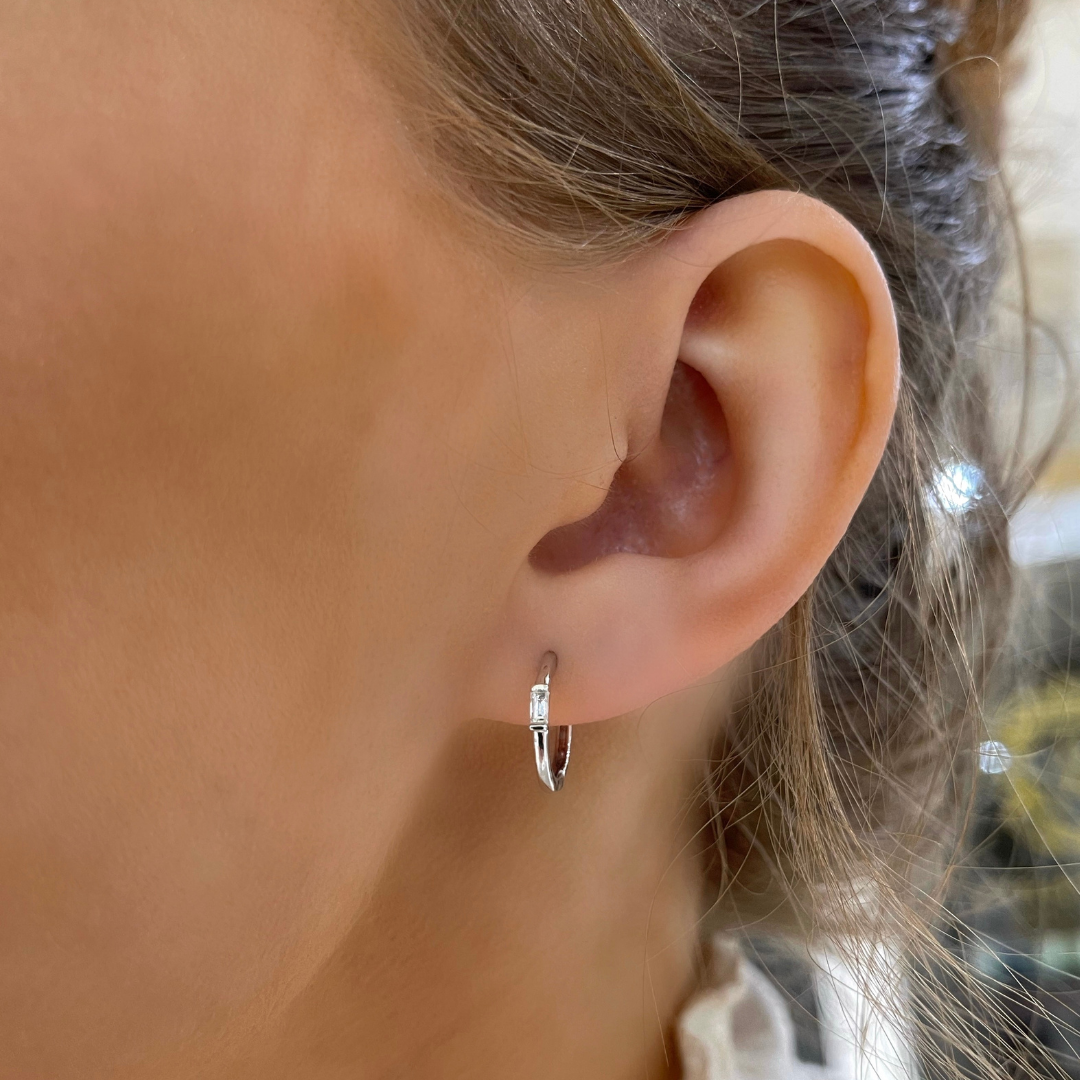 Bray Baguette Diamond Huggie Earrings