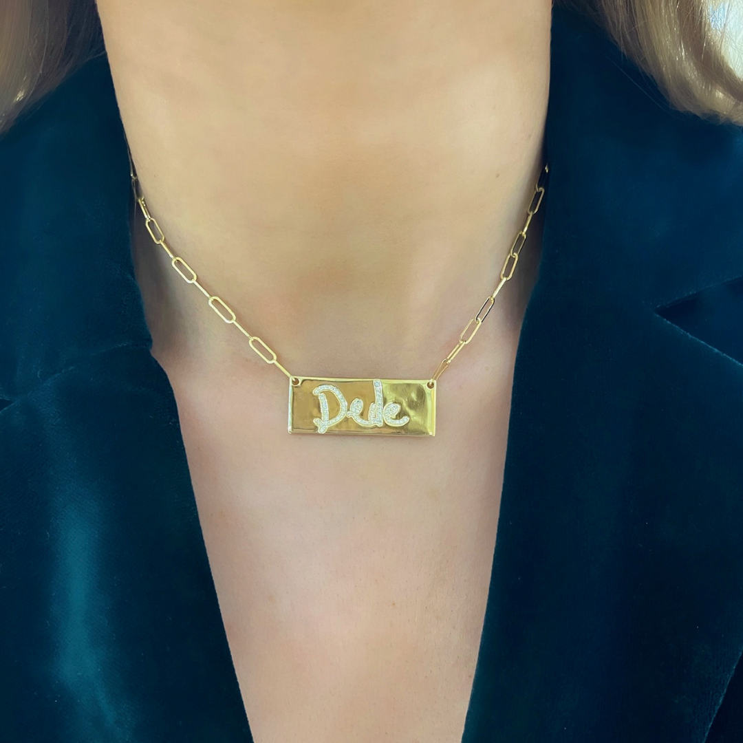 Gold bar 2025 name necklace