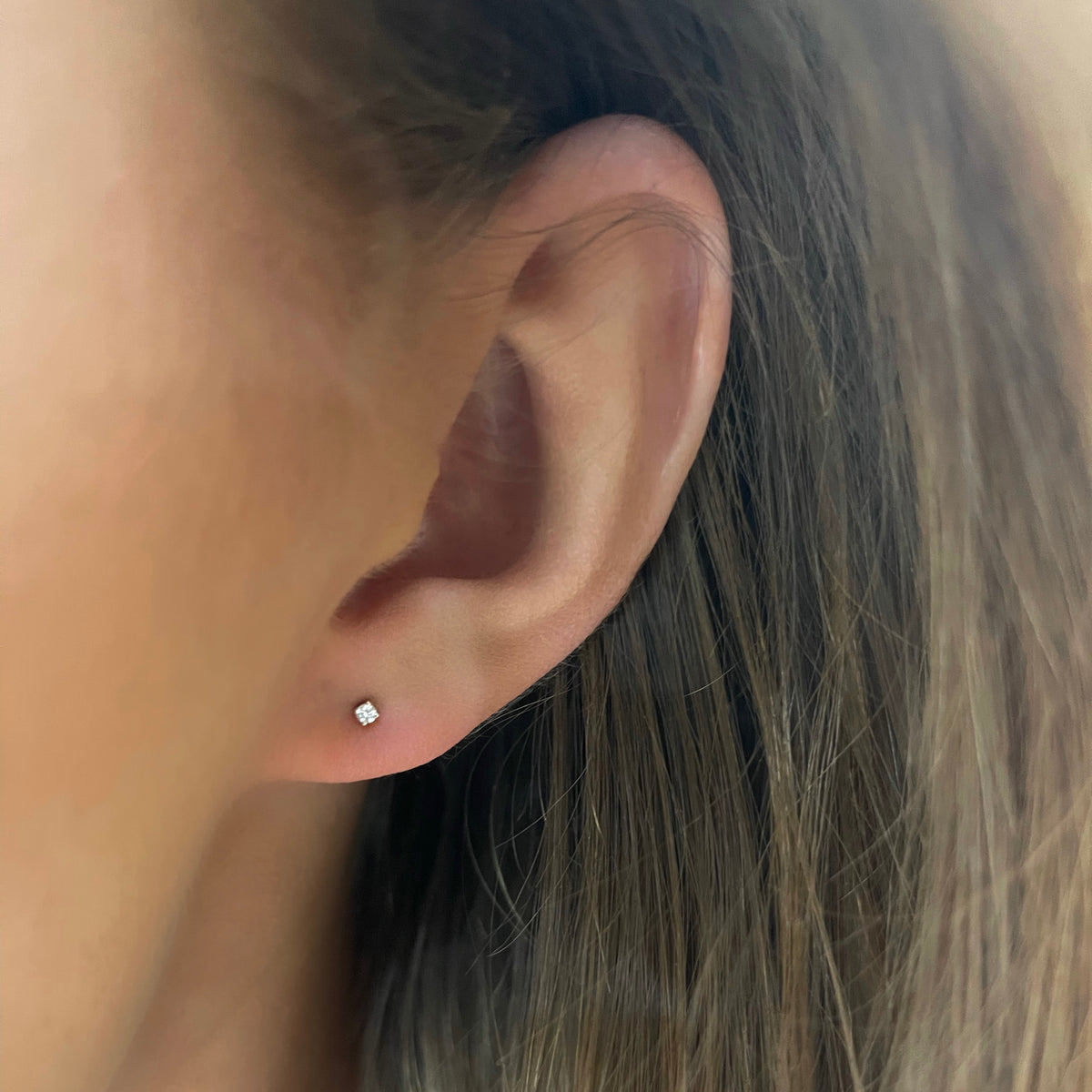 Dede Diamond Dot Stud Earrings ON MODEL