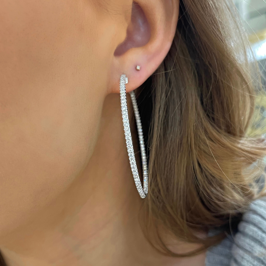 Large silver diamond hoop earrings deals