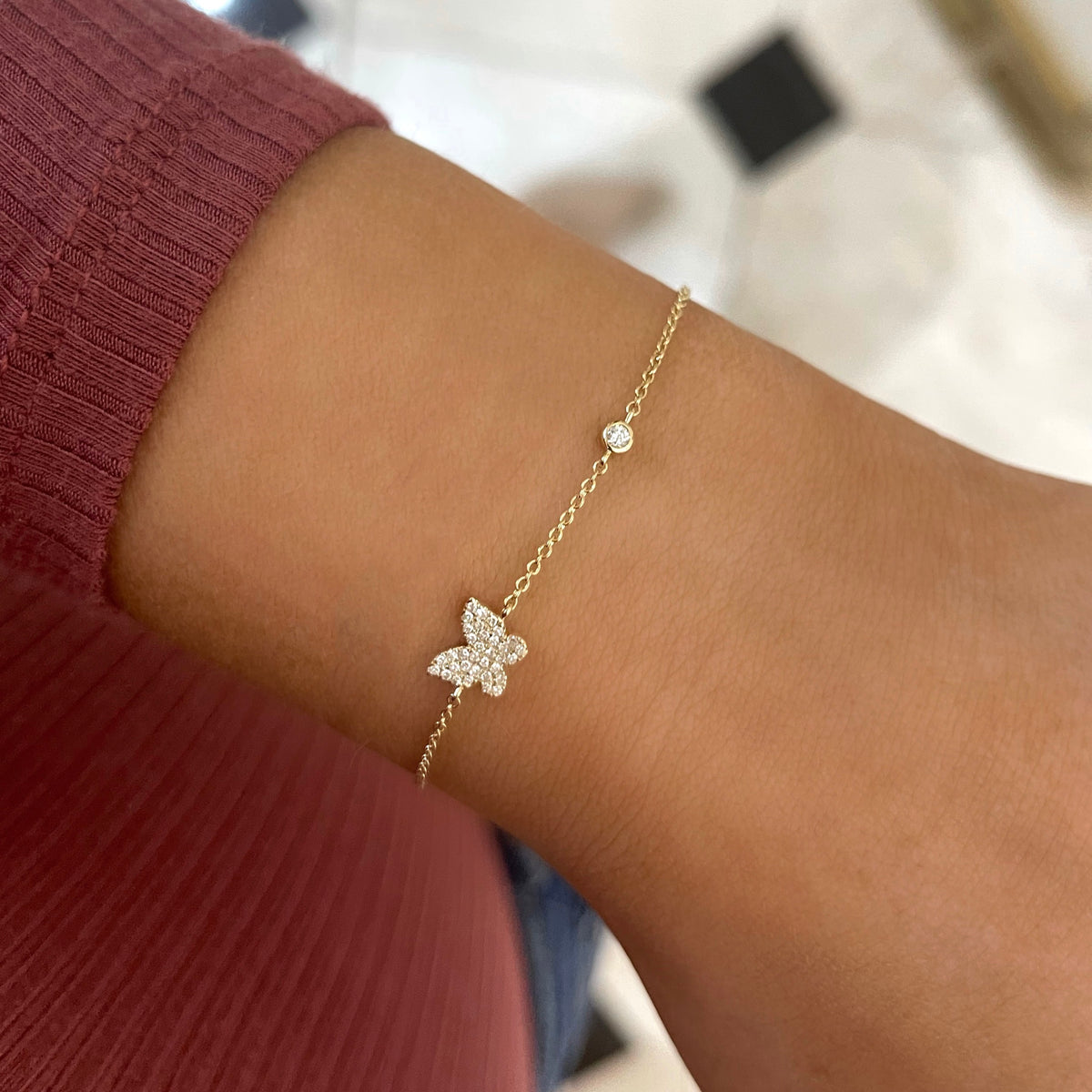 Flutter Pave Butterfly and Bezel Diamond Bracelet